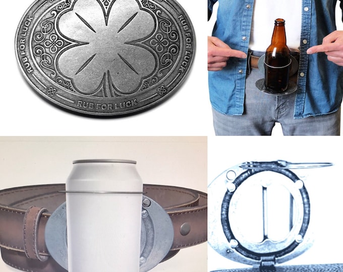 Belt Buckle Beer Bottle Holder Shamrock Four Clove Lucky Shamrocks Buckles Belts