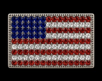 USA Belt Buckle Flag Stripes Stars Old Glory Rhinestone Buckles