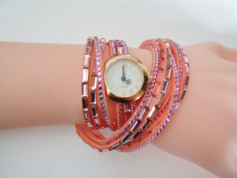 Pink Rhinestone Wrap Fashion Wrist Watch image 2