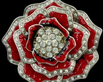 Flower Red Blooming Rose Floral Western Belt Buckle Buckles