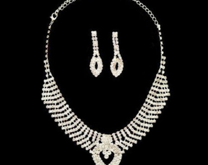Necklace Earrings Bridal Set Crystal Clear Austrian Rhinestones Earing Necklaces