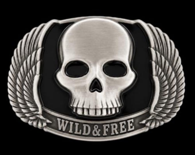 Wild And Free Skull Wings Motorcycle Rider Belt Buckle