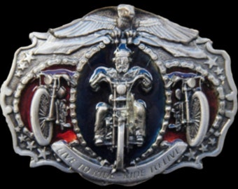 Live To Ride, Ride To Live Motorcycle Chain With Eagle Belt Buckle