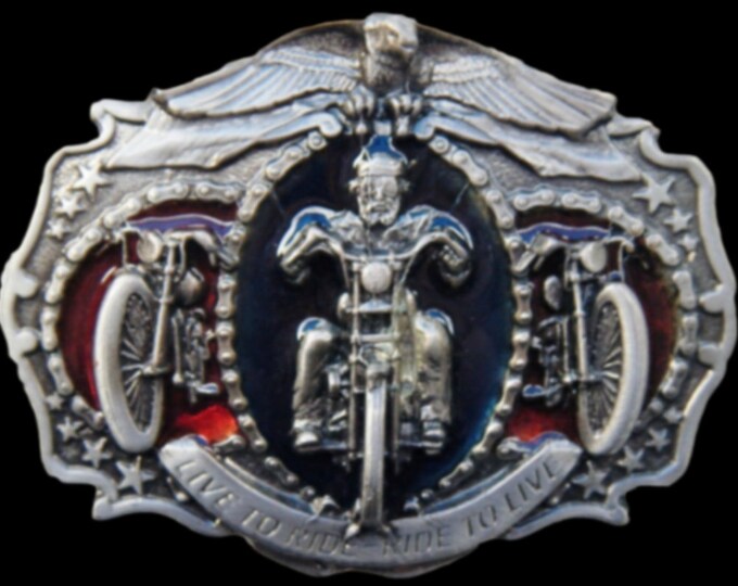 Live To Ride, Ride To Live Motorcycle Chain With Eagle Belt Buckle