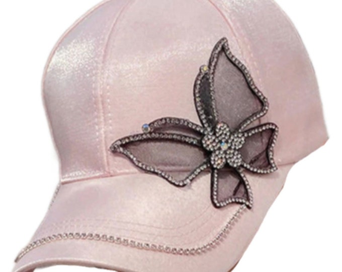 Rhinestone Butterfly Baseball Cap Girls Women Snapback Hip Sun Hat New Fashion