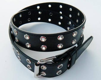 Leather Belt Double Hole Goth Punk Belts Removable Buckles Size 38