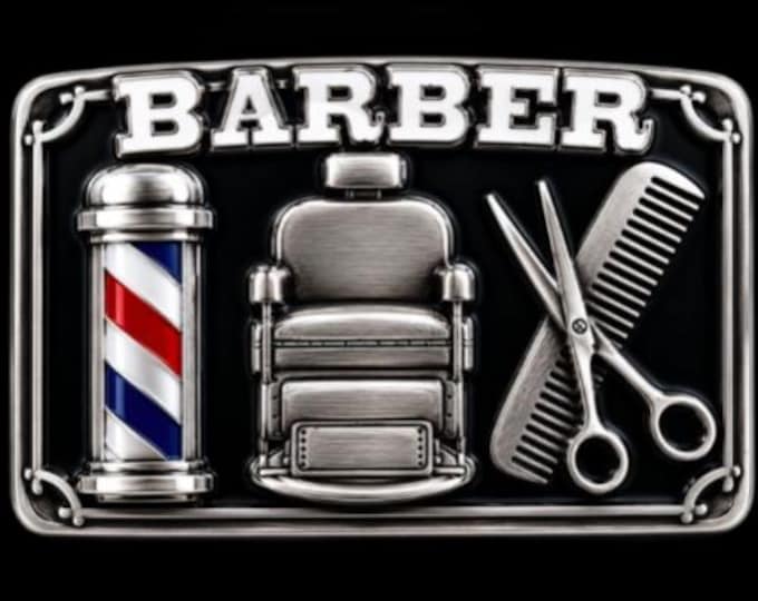 Barber Shop Hair Haircut Style Barber's Scissors Pole Belt Buckle