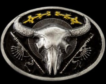 Western Texas Cow Steers Longhorn Cowboy Rodeo Natives Belt Buckle