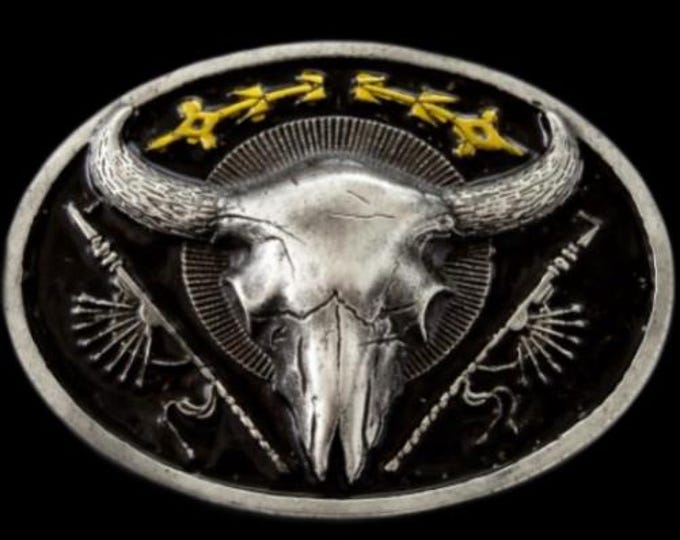 Western Texas Cow Steers Longhorn Cowboy Rodeo Natives Belt Buckle