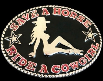 Cowgirls Save Horse Ride Cowgirl Rodeo Western Belt Buckle Buckles