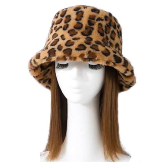 Soft Faux Fur Bucket Hat Furry Leopard Animal Print for  display picture 2