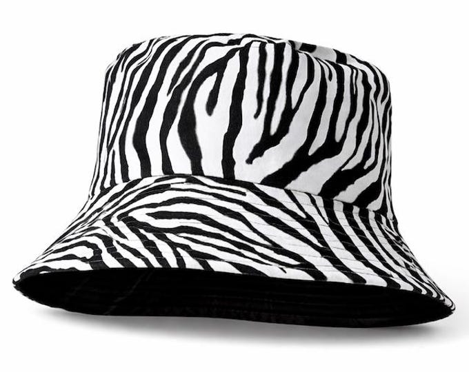 Zebra Print Summer Beach Unisex Bucket Hat Fishing Boonie Brim Visor Sun
