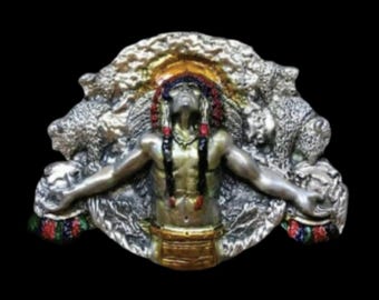 Amerindian Chief Native Americans Feathers Western Belt Buckle Buckles