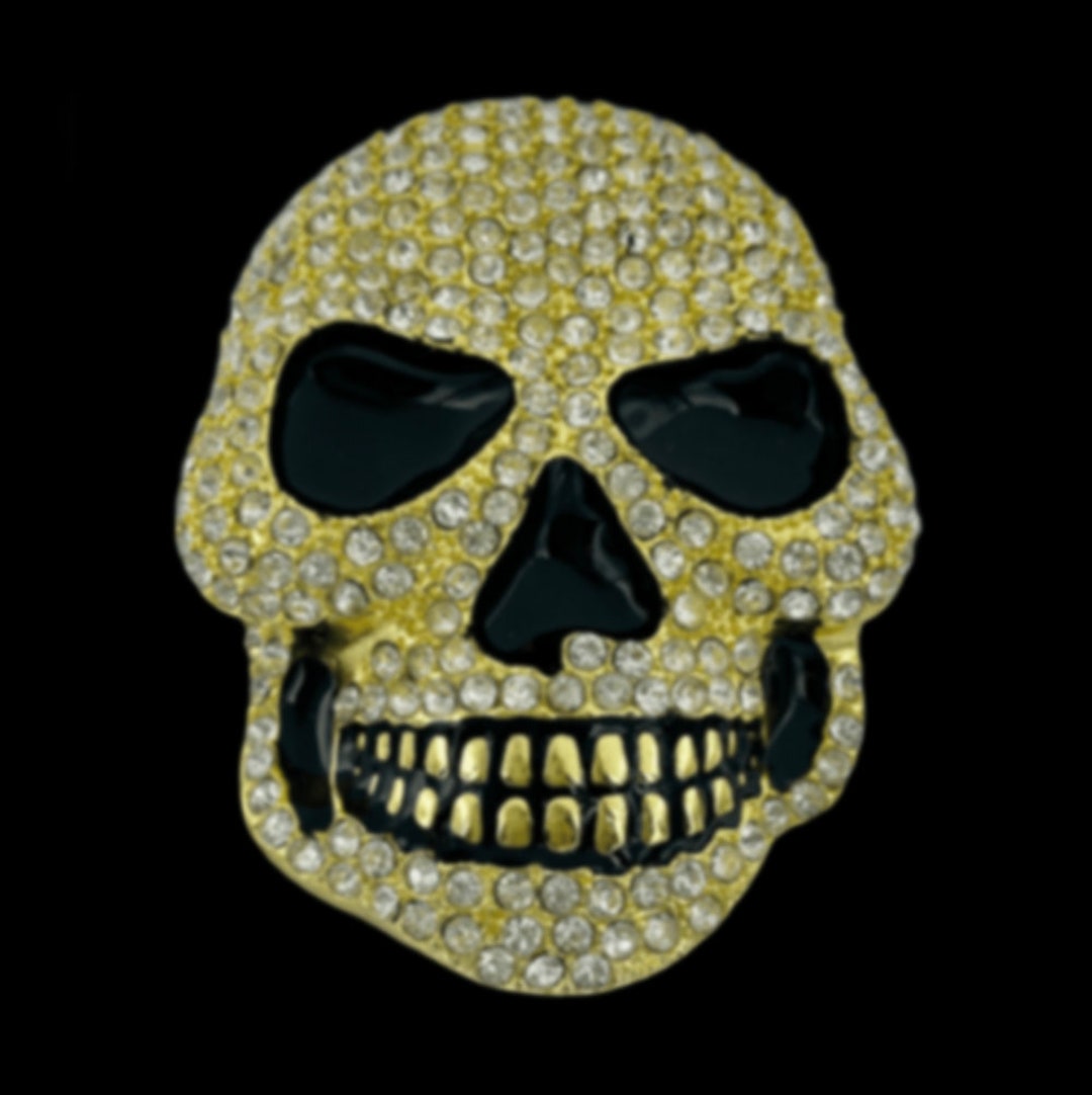 Skull Belt Buckle Gold Metal Bling Rhinestones Halloween  display picture 3
