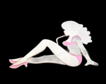 Trucker Belt Buckle Girl Truckers Pink Bikini Mudflaps Girly Trucker's Belts Buckles