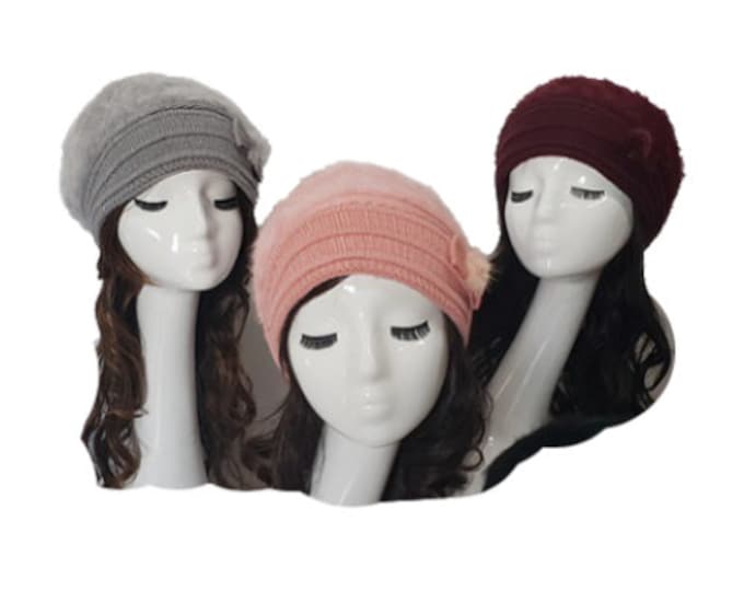 Knit Hat Brim Baggy Slouchy Crocheted Newsboy Winter Visor Cap