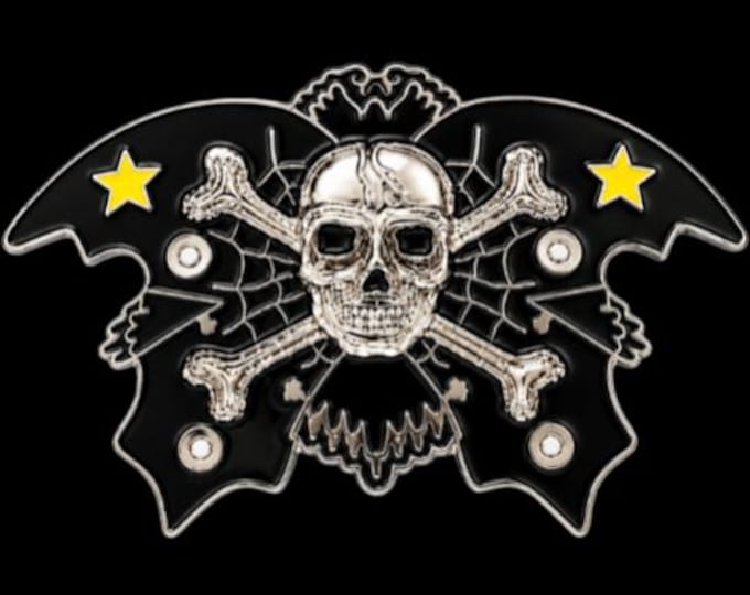 Skull Crossbones Black Wings Butterfly Belt Buckle