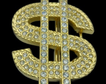 Dollar Sign Belt Buckle Money Blinged Bling Rhinestone Punk Hip Hop Rock