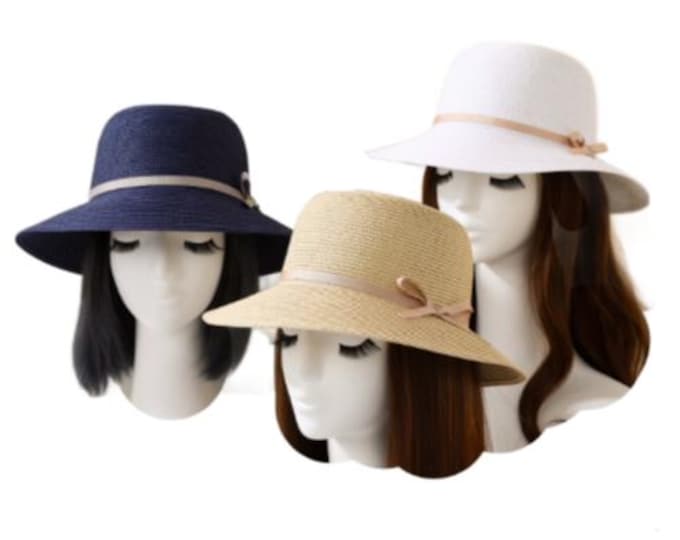 Mixed Color Women's Summer Bow Straw Cloche Sun Church Fashion Hat Hats