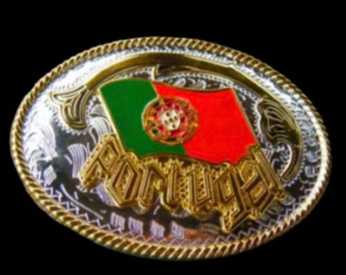 Portugal Flag Belt Buckle Portuguese Cowboy Rancher Western Buckles