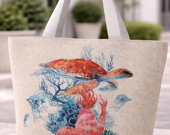 Large Capacity Zipper Handbag Shopping Travel Tote Shoulder Turtle Beach Bag