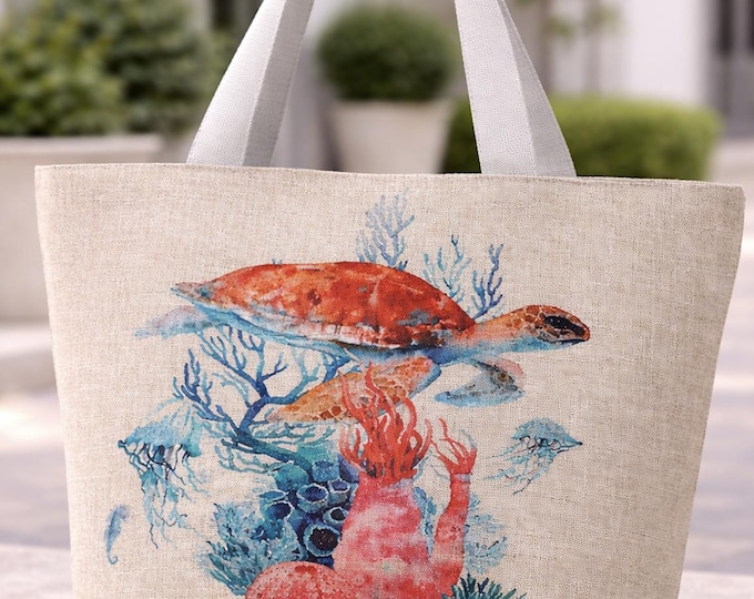 Large Capacity Zipper Handbag Shopping Travel Tote Shoulder Turtle Beach Bag