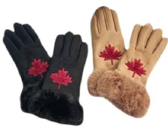Winter Women's Fashion Gloves Red Mapleleaf Maple Leaf