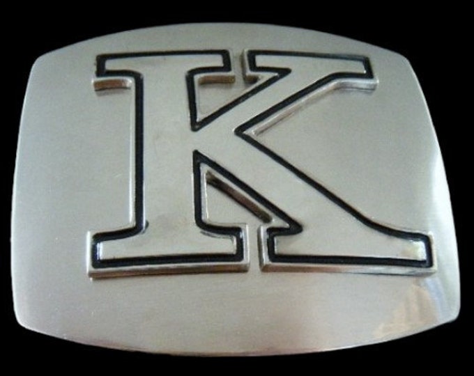 Belt Buckle Initial K Letter Name Tag Monogram Chrome Alphabet Buckles Belts