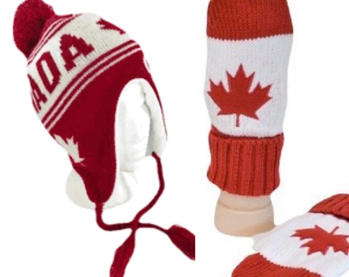 Canada Canadian Mapleleaf Red White Unisex Knitted Hat Winter Gloves Mitts