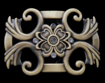 Rhinestone Flower Golden Floral Women's Fashion Western Belt Buckle