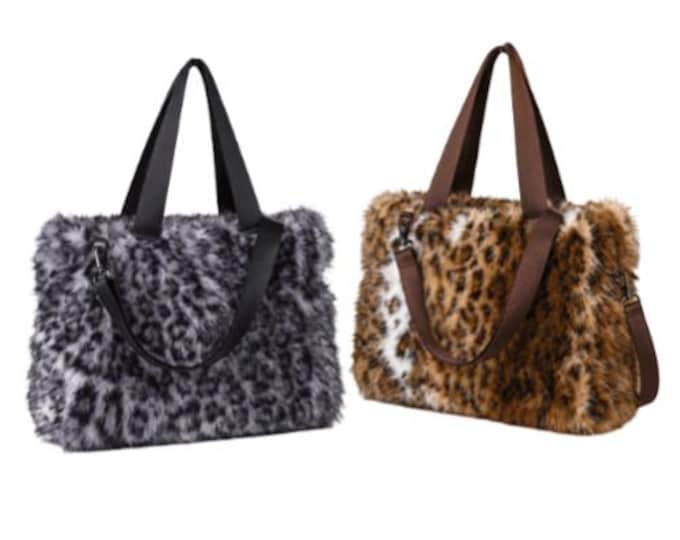 Faux Fur Leopard Tote Bag Women's Winter Fashion