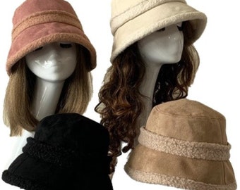 Bucket Hat Faux Fur Ladies Warm Fisherman Cap Plush Winter Women Fluffy