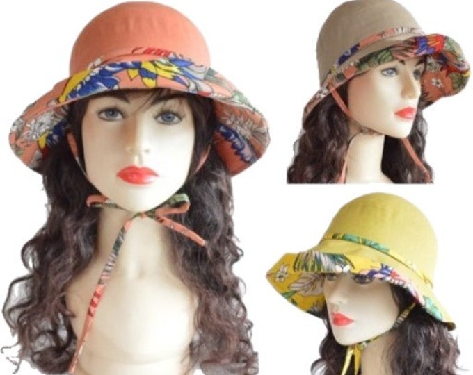 Sun Hat Wide Brim UV Protection Women Summer Floral Foldable Bucket Hats