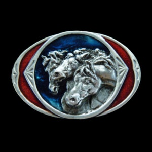 Three Horse Head Western Belt Buckle