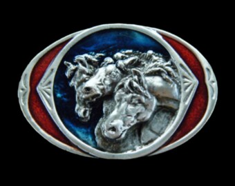 Three Horse Head Western Belt Buckle