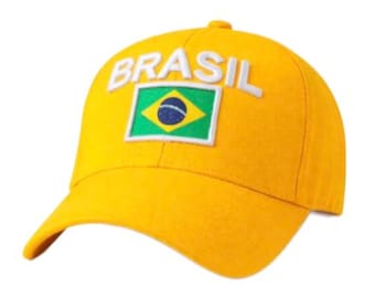Brasil Flag Unisex Cap White Embroidered Baseball Hat for Soccer Fans