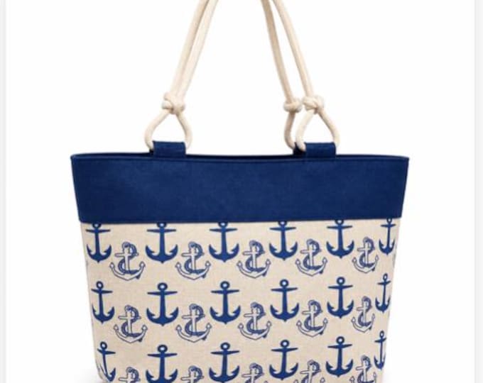Nautical Anchor Pattern Cotton Canvas Beach Summer Women's Style Bag Tote