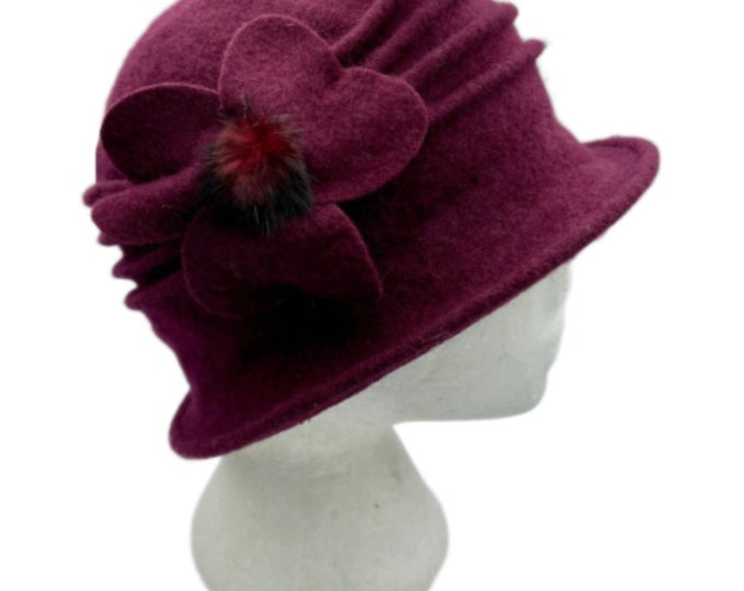 Women's Flower 1920s Winter 100% Wool Gatsby Beret Beanie Cloche Bucket