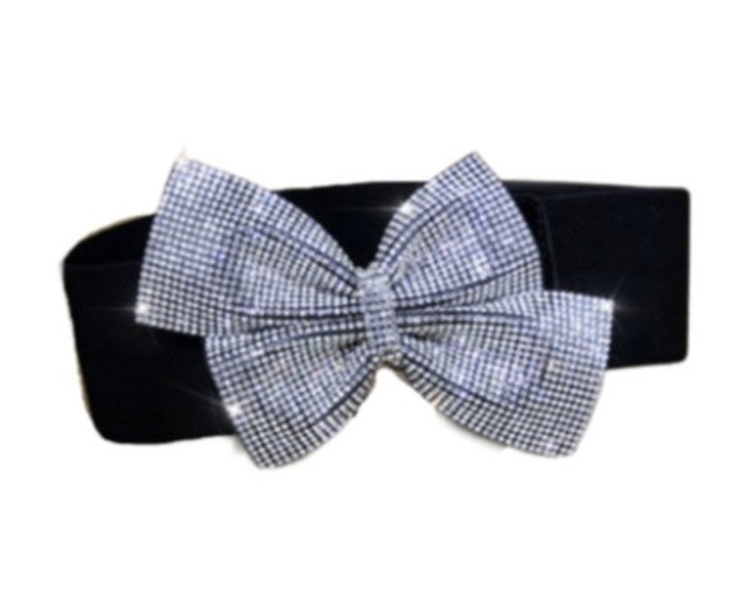 Crystal Rhinestone Bow Elastic Stretch Women's Fashion Belts