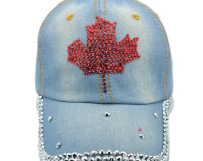 Rhinestone I love Canada Bling Denim Women's Baseball Cap Hat