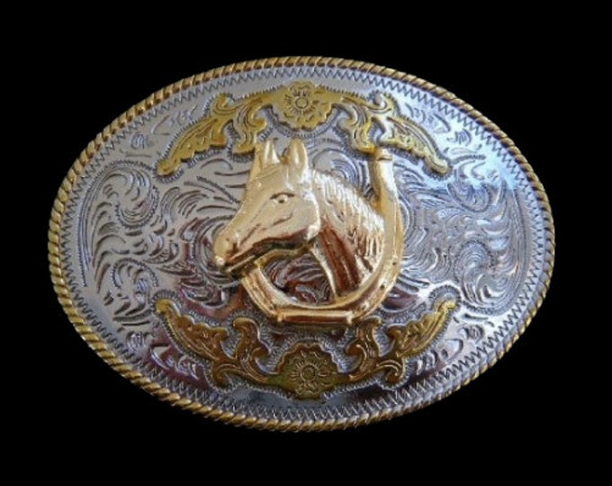 Two Toned Horse Horses Horsehead Western Belt Buckle