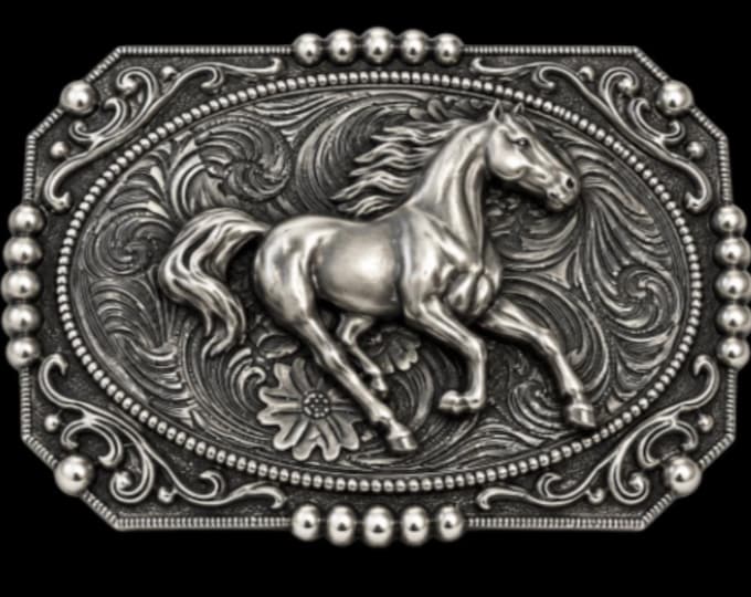 Horse Floral Belt Buckle Cowboy Cowgirl Western Buckles