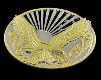 Classic USA Flying Eagle Sun Western Mountain Landscape Belt Buckle