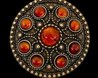 Round Classy Amber Stones Flower Western 3d Belt Buckle Boucle De Ceintures
