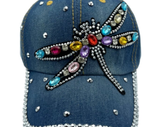 Rhinestone Dragonfly Bling Denim Women's Girl's Baseball Cap Hat