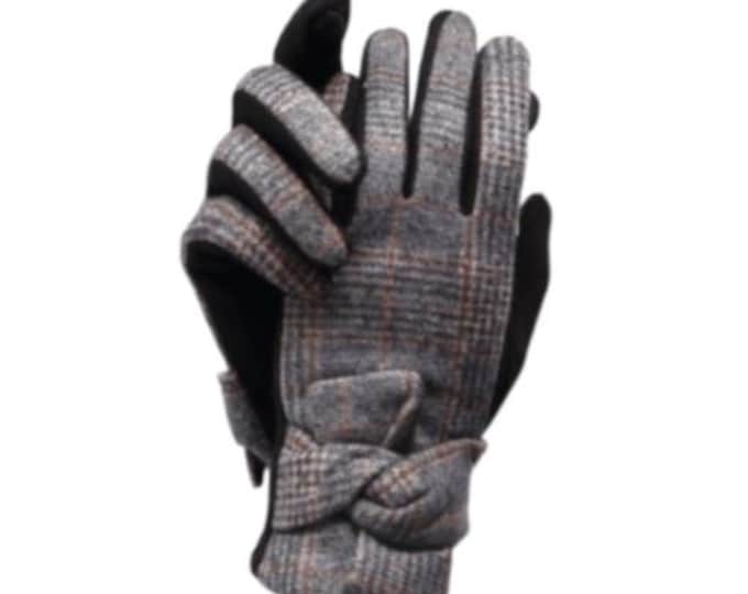 Womens Pattern Tartan Plaid Bow Winter Classy Gloves