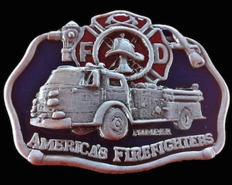 FD American Fire Fighters With Fire Truck Belt Buckle