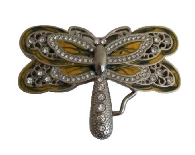 Yellow Rhinestone Dragonfly Fashion Insect Belt Buckle Boucle De Ceinture