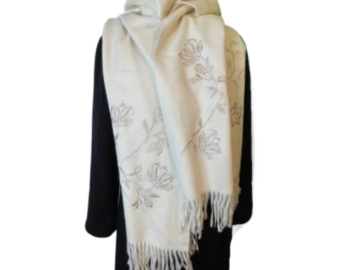 Ladies Double Sided Embroidered Bling Scarf Evening Shawl Warm Winter Scarves