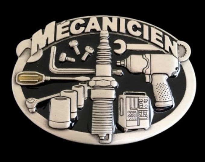 Mechanicien French Mechanic Car Truck Garage Tune Shop Tools Profession Belt Buckle